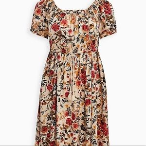 TORRID SKATER MIDI DRESS - CHALLIS PEASANT FLORAL CREAM
